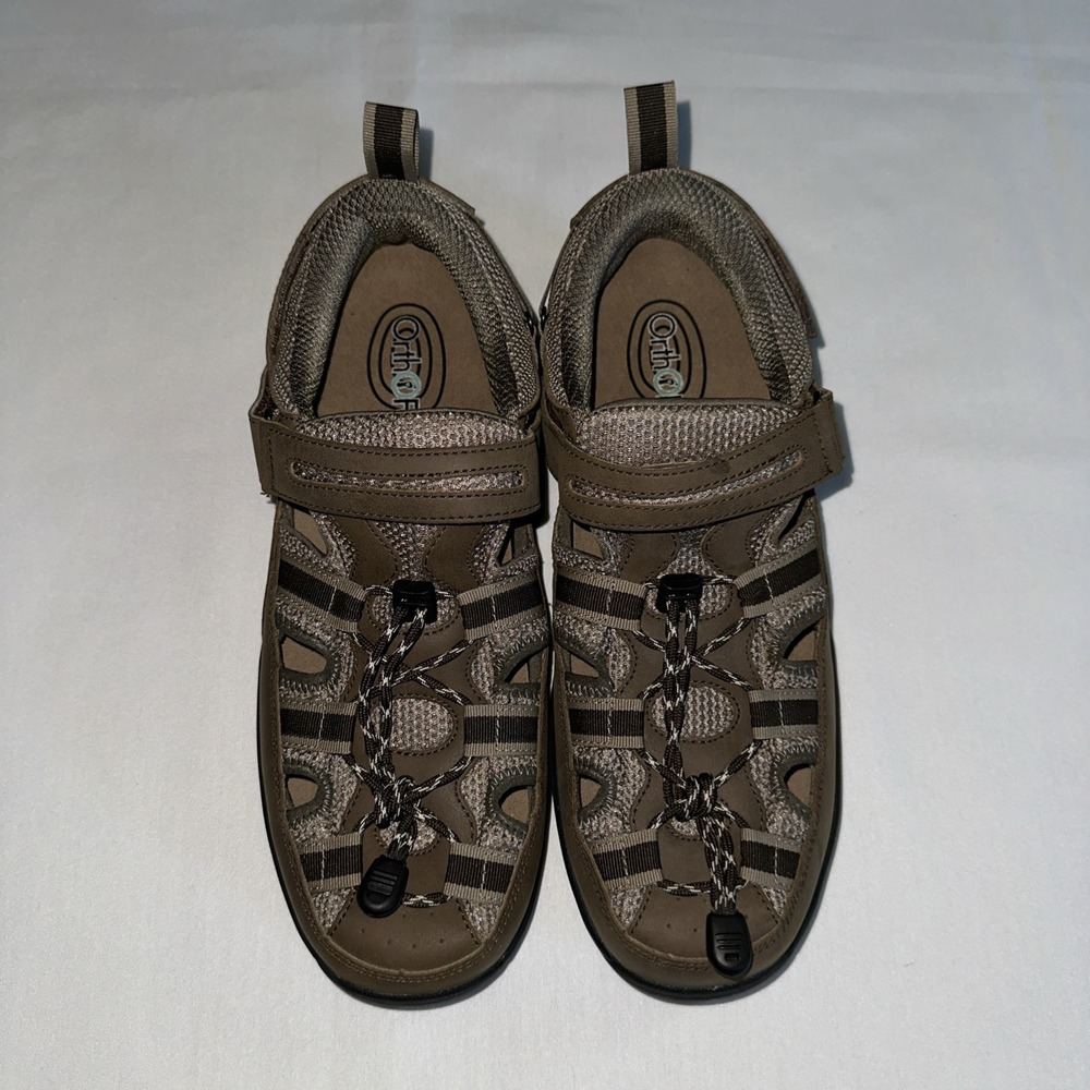Orthofeet Sandal Clearwater Two-way Strap Mens 12 Wide 2E Brown Leather‎ Comfort - Picture 2 of 10